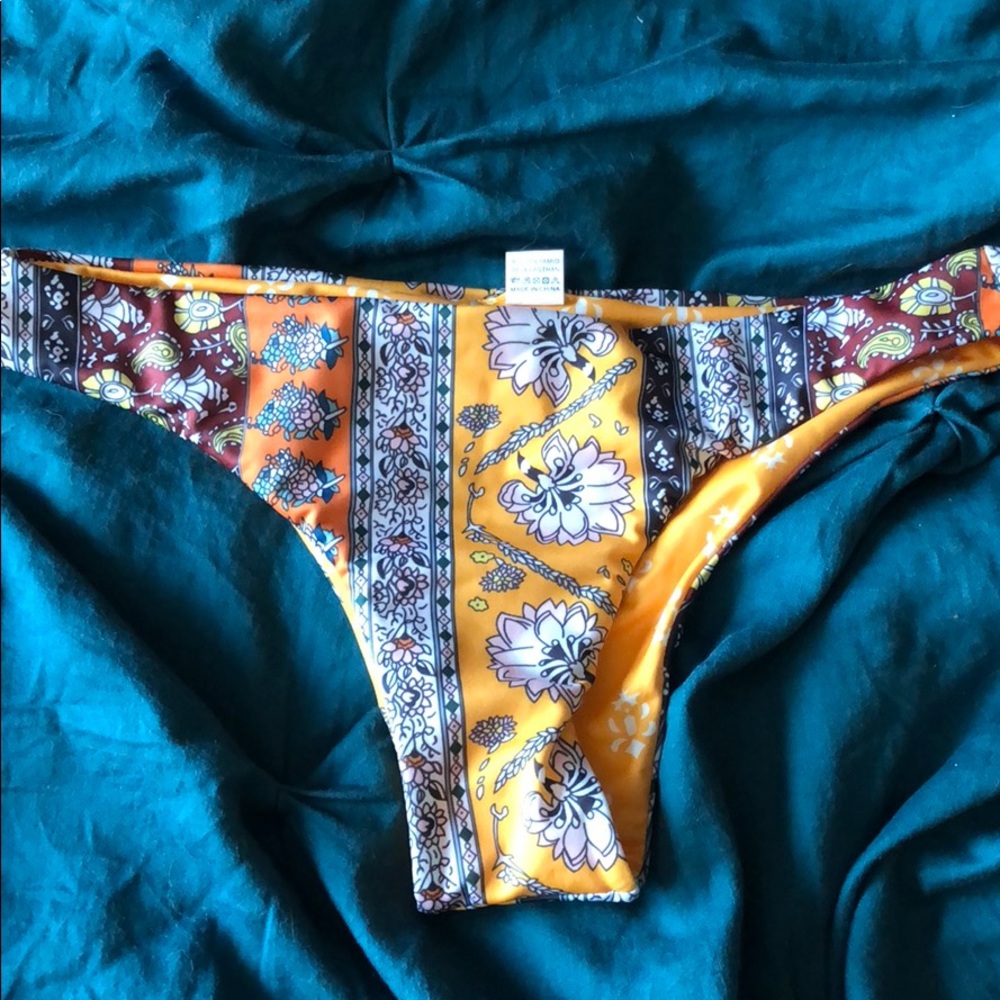 Yellow multi patterned bikini bottom